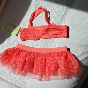 Girls 2 piece bathing suit Coral polka-dot
